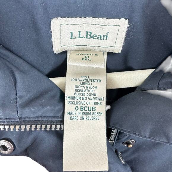 L.L. Bean Black Puffer Full ZIp Goose Down Bodywarmer Trench Coat Size M - Picture 5 of 6